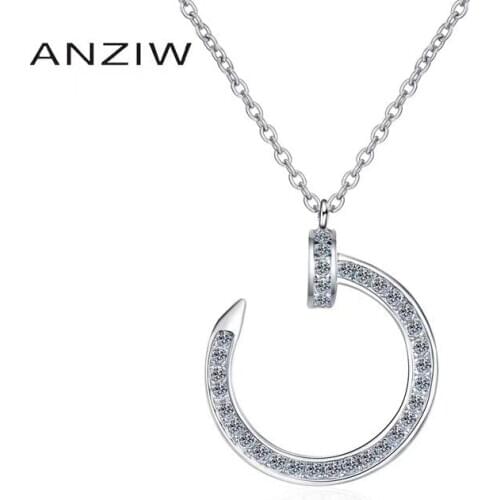 ANZIW 925 Sterling Silver Moissanite Diamond Moon Style Neckalces Silver 0.19CT Necklace Women Wedding Engagement Jewery Gifts