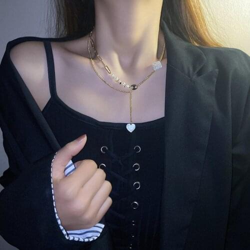 Irregular Pearl Necklace Vintage Multi Layered Heart Pendant Women Long Jewelry