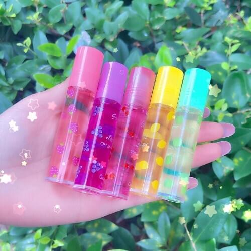 Transparent Cute Fruit Lip Gloss Natural Jelly Liquid Lipsticks Moisturizing Plumper Lip Tint Oil Makeup Cosmetics Random Color