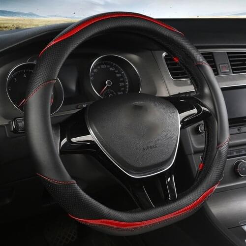 D Shape Steering Wheel Cover Leather + Carbon Fibre for VW GOLF 7 2015 POLO JATTA Suzuki Swift Nissan Rogue 2017 2018 2019 2020