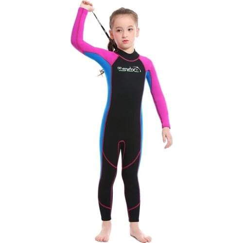 DIVE & SAIL girls Rash Guards childrens Sun-proof one-piece diving suit long-sleeve kids drifting snorkeling Surfing swimwear