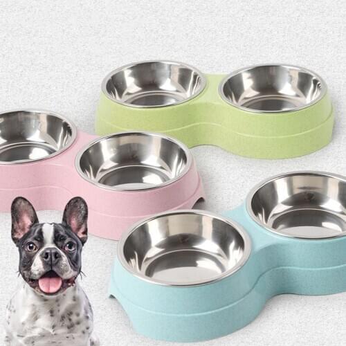 Double Pet Bowls Dog Food Water Feeder Stainless Steel Pet Drinking Dish Feeder Cat Puppy Feeding Supplies Small Dog
