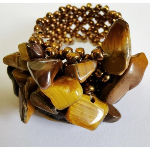 Handmade Elastic Tigereye Stone Bead Finger Ring Stretch Size 8-9 X028