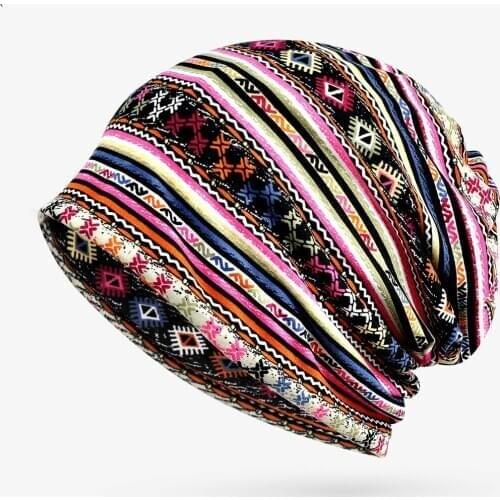COKK Cotton Beanie Turban Hat Women Men Boho Geometric Design Beanie Fashion Baggy Cap Gorro Feminino Bone Male New Casual