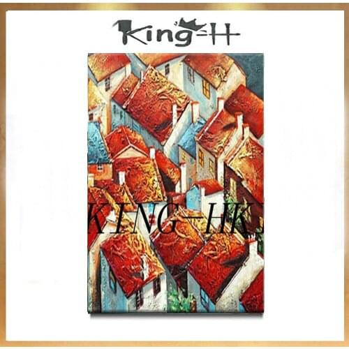 New Design Artist Hand-painted High Quality Houses Oil Painting on Canvas Colorful House Building Oil Painting for Living Room