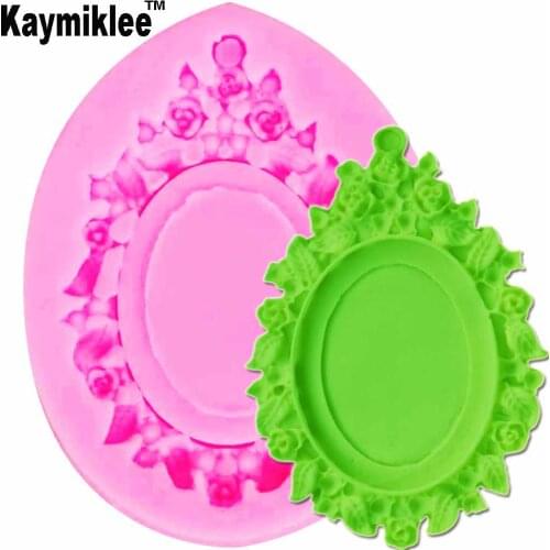 Kaymiklee M719 1PCS Flower Mirror Frame UV Resin Silicone Mold Fondant Chocolate Candy Gumpaste Surgarcraft Crystal Epoxy Soft C