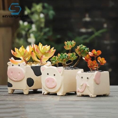 Cartoon Animal Succulent Ceramic Flower Pot Simple Green Plant Creative Desktop Flower Pot Balcony Potted Plant Home Garden