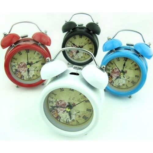 Creative European Pastoral Retro Alarm Clock Metal Bell Ultra Silent with Luminous Lamp Student Alarm Clock