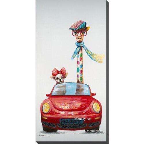 Top Selling Pure Handpainted Canvas Painting Animal Happy Traveling Deer Pictures For Living Room Home Decor Poster Oil Painting