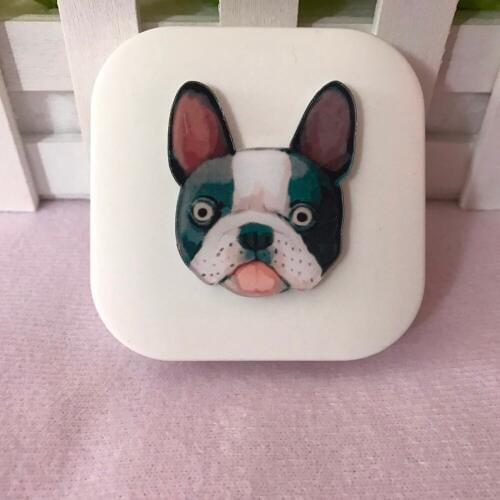 LIUSVENTINA DIY Acrylic Cute Pet Dog Bulldog Contact Lens Case With Mirror Box Container for Contact Lens Gift for Lover