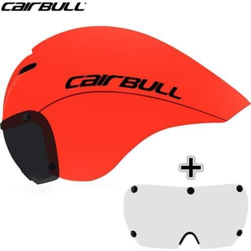 CAIRBULL 2 Lens Cycling Helmet Magnetic Goggles Road Bike Helmet Triathlon Time Trial Helmet Pneumatic TT Bicycle Helmet Cap