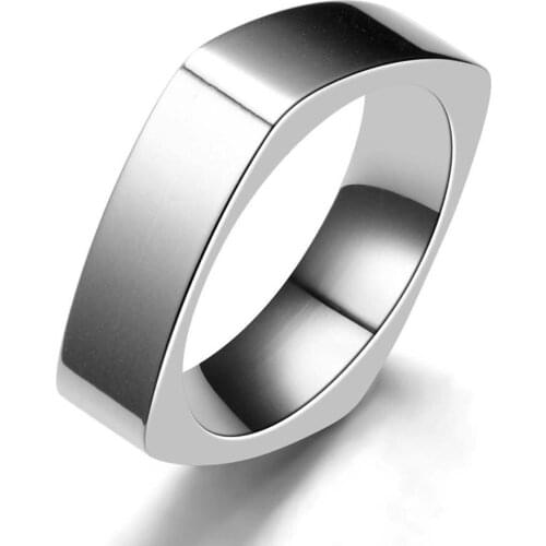 MANGOSKY 6mm Stainless Steel Ring Wedding Engagement Square Rings Women Men Personalized Ring Customize Ring Engraved Ring