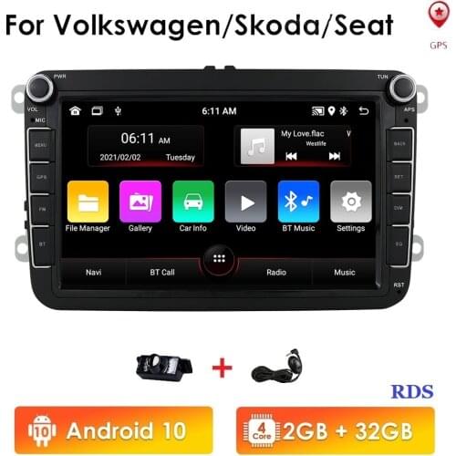Hizpo Android 2+32 2 Din Car radio Multimedia Player GPS Stereo For Volkswagen Skoda Seat Octavia golf 5 6 touran passat B6 polo