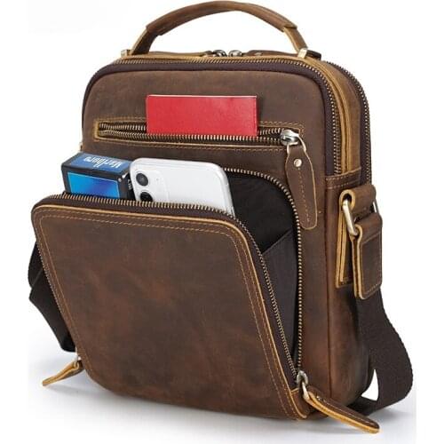 Fashion Mens Genuine Leather Crossbody Bags Men Business Flap Shoulder Messenger Bags Brand Male Sling Bag For Ipad Cell Phone