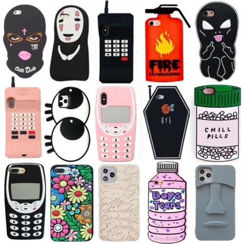 Black Dark Cool Face Cute 3D Soft Cover Silicone Phone Case for iPhone 12 Mini 11 Pro Max X XS XR SE 8 6 6S 7 Plus