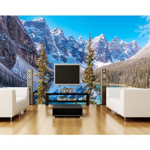 The latest 3D large murals, snow capped mountains forest landscape , living room, sofa TV background bedroom wall paper