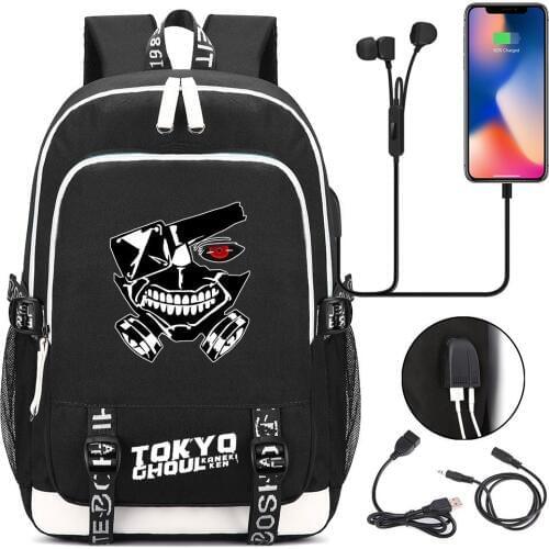 New Tokyo Ghoul Backpack Men Women USB Charging Laptop Travel Backpack Boys Girls Teenager Student Backpack Casual Mochila
