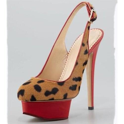 Shofoo shoes new versatile leopard print high heel shoes with heel height of about 11cm and waterproof platform of about 3.5cm