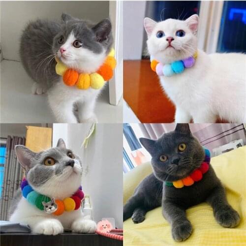 New Rainbow Candy Pet Collar Cat Colorful Plush Balls Collar Dog Neck Ring Strap Pet Jewelry Accessories Cat Supplies