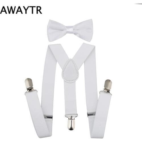 Brand New Baby Braces 2017 White Solid Color Kids Bow Tie Suspenders Set Boys Children Toddlers Kid Suspender 2.5*65 cm