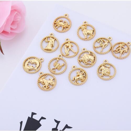 Skyrim 10pcs Twelve Constellations Charm Pendant For Women 12 Zodiac Signs Jewelry Chokers Making Gift Astrology Constellation