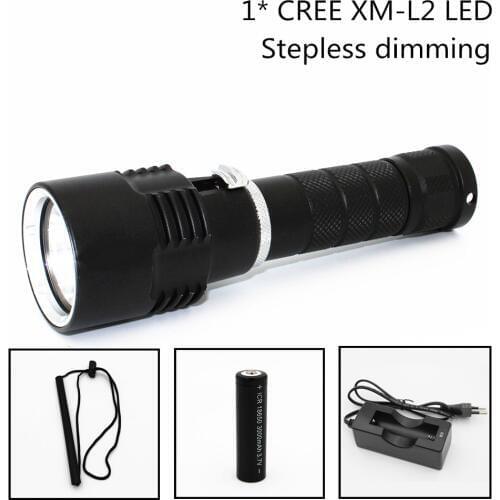 Portable Black 1x L2 LED Diving Torch White Light Waterproof Aluminum Flashlight 18650 battery AC Charger