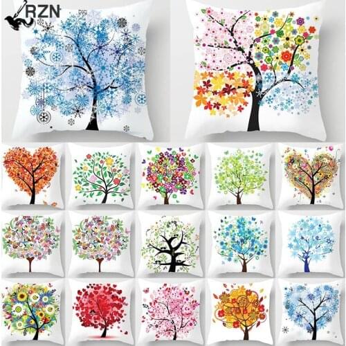 Colorful Tree Of Life Cartoon Printed Pattern Cushion Cover 45*45 Polyester Throw Pillow Decorative Sofa Cushions 1 Pc 40902