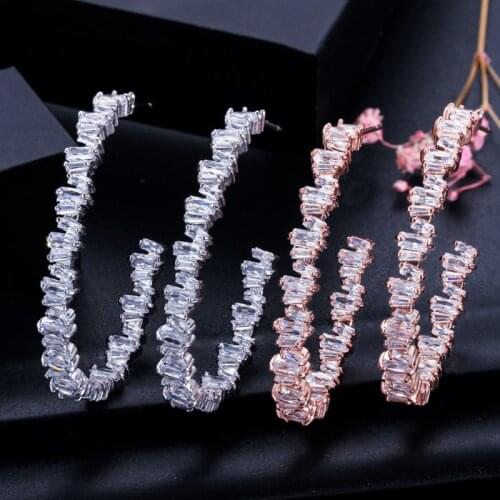 Luxury Fashion High-end Irregular Zircon Large Hoop Earrings Women Trendy Street Dance Party Earrings Jewelry