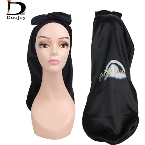Custom logo Luxury satin extra size long bonnet with long frontal elastic edge control head band