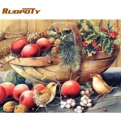 RUOPOTY Diy Framed Bird Eat Fruit Oil Painting By Numbers Kits For Adults 60x75cm Canvas By Number Modern Home Wall Decor Art