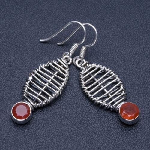 Natural Carnelian 925 Sterling Silver Earrings 1 1/2" Q1777