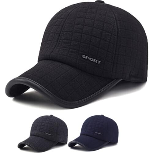 Autumn Male Keep Warm Cotton Hat Ear Protection Hats Mens Baseball Cap Trucker Adjustable Snapback Peaked Cap Winter Thick Cap