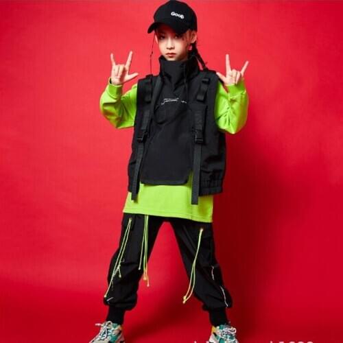 KidS Hip Hop Clothing Sweatshirt Top Streetwear Tactical Cargo Pants Sleeveless Jacket Vest for Girls Boys Dance Costume Clothes