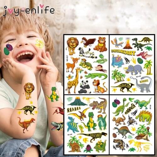 Dinosaur Jungle Animal Temporary Tattoos Sticker Child Bronzing Roaring Dino Jurassic Tattoo Stickers Body Art Tatoos For Kids