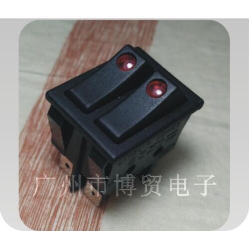 [SA]Power switch Genuine Taiwan CANAL Dual double red illuminated rocker switch R210 silver contact with red round lamp--50pcs