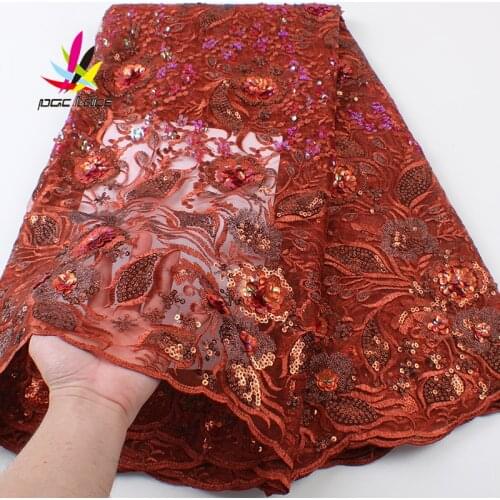 High Quality Sequence Tulle Lace With Sequins Burnt Orange African Tulle Mesh Lace Fabrics For Wedding 2021 Nigerian Net Lace