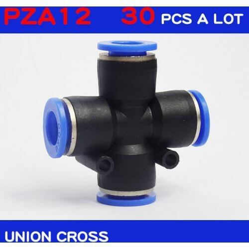 HIGH QUALITY 30Pcs a lot PZA12, 12mm Tube OD 4 Way Cross Style Pneumatic Quick Fitting pneumatic Connector PZA12