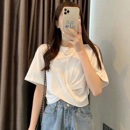 2021 New Design Feeling Short Sleeve T-shirt Womens Summer Waist Exposed Navel Short Fashion Loose Top