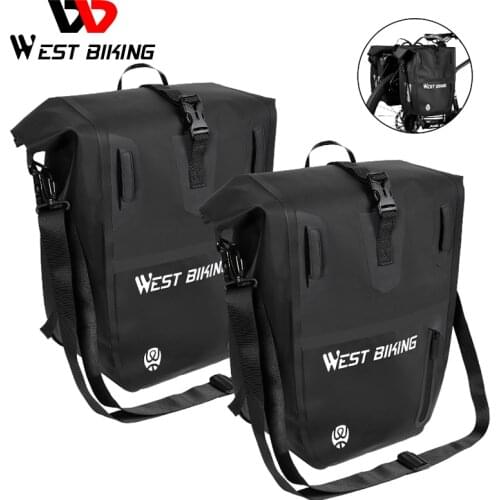 WEST BIKING Bicycle Trunk Bag TPU PVC 100% Waterproof MTB Road Bike Panniers 25L Large Capacity Shoulder Cycling Accessories
