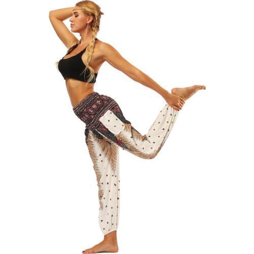 Holiday belly dance loose hem yoga pants women casual digital printing ethnic wind bloomers