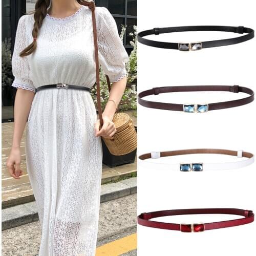 Womens Genuine Leather Belt Adjustable Slim Waist Belt with Shiny Alloy Buckle for Dress Designer Women Fashion Belt