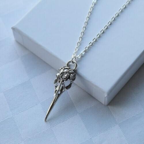 Crow Skull Rose Gothic Necklace, Mens Charm Necklace, Halloween Necklace, Punk Necklace, Gift for him