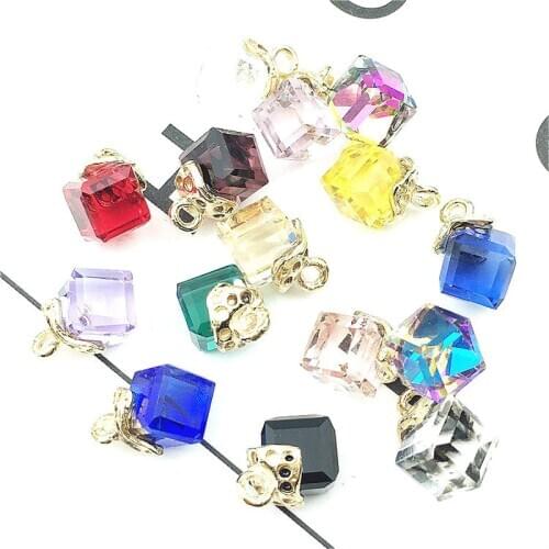 10pcs / bag natural stone 8x15mm charm colored square crystal pendant handmade DIY necklace bracelet earrings accessories