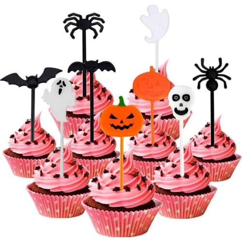 10pcs/set Halloween Fruit Fork Children Cartoon Cake Dessert Pick Toothpick Lunch Pick Food Fork Bento Lunches Party Decoration