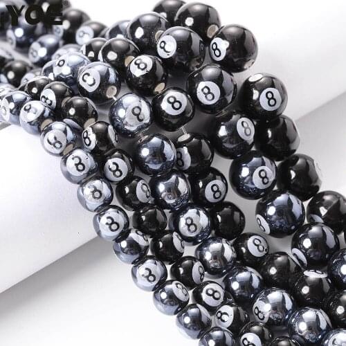 10pcs/Lot Round Ceramic Beads Black & Gray Spacer Beads Number 8 Beads For Jewelry Making Bracelet Necklace Keychain Supplies