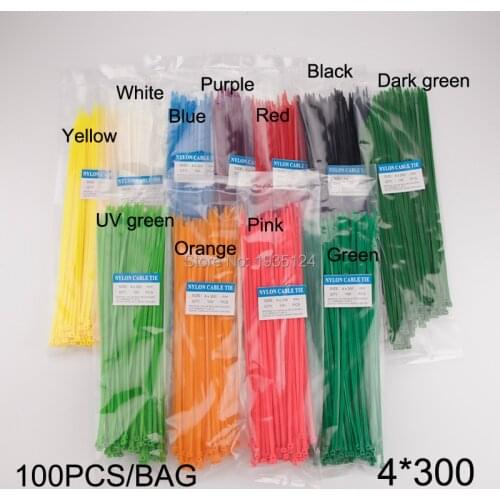 10Pcs/bag Self-Locking 4*300 Width 3.6mm Self-Locking Green Red Blue Yellow Purple Orange Nylon Wire Cable Zip Ties.cable Ties
