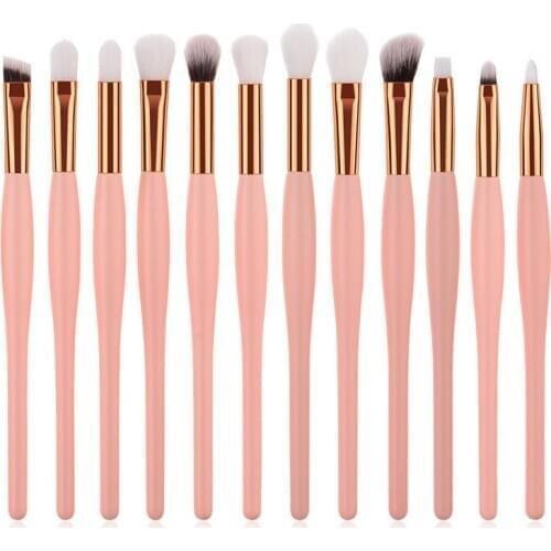 12Pcs/Set Professional Makeup Brushes Pink Gold Handle Soft Synthetic Hair Eyeshadow Foundation Blending Tools Kit