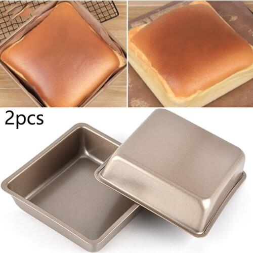 2PCS 4 inch Golden Small Square Cake Mold Kitchen Cake mold Small Golden Non-stick coatin Carbon steel Home Living