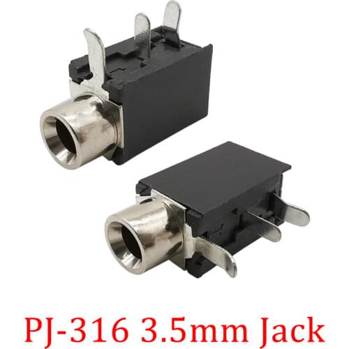 20/10/5/2Pcs DIP-3 PJ316 3.5 mmBlack PCB Mount PJ-316 3.5mm Female Jack 3 Pin Socket Headphone Jack Audio Video Terminal Adapter