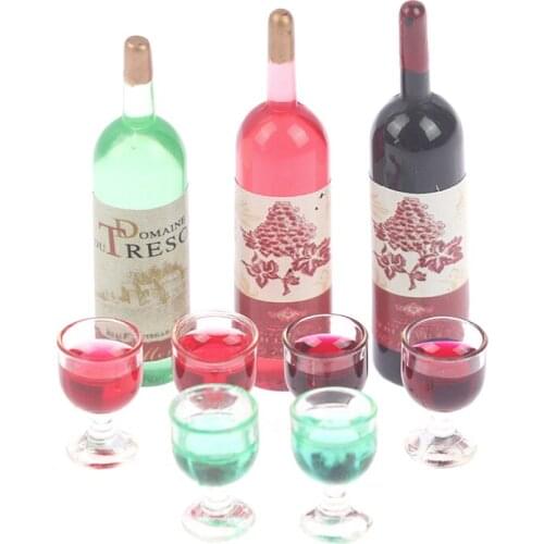 3pcs/set 1/12 Dollhouse Miniature Simulation Wine Bottle Wine Glass Model Toys